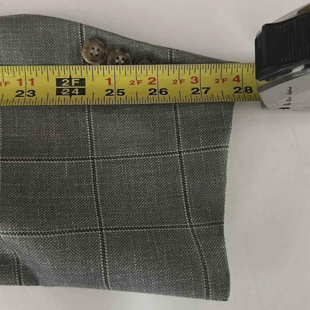 Ralph Lauren Gray Suit Jacket Blazer Gray Plaid Wool Silk Linen Blend 42L